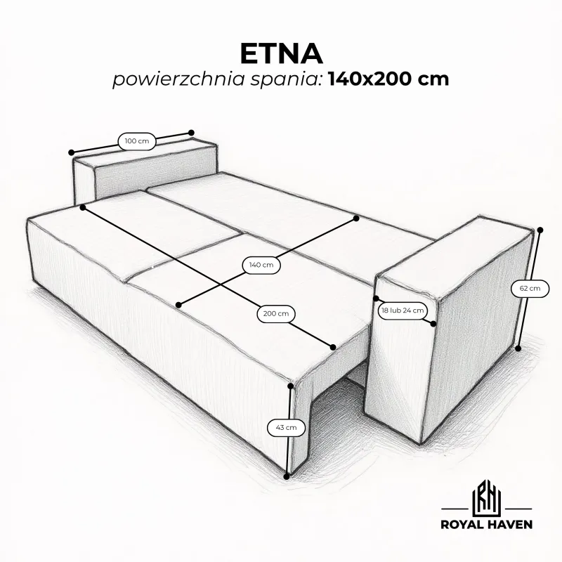 SOFA ETNA - nowoczesna sofa z funkcją spania i pojemnikiem na pościel
