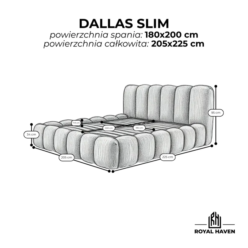 Łóżko tapicerowane 180x200 DALLAS SLIM