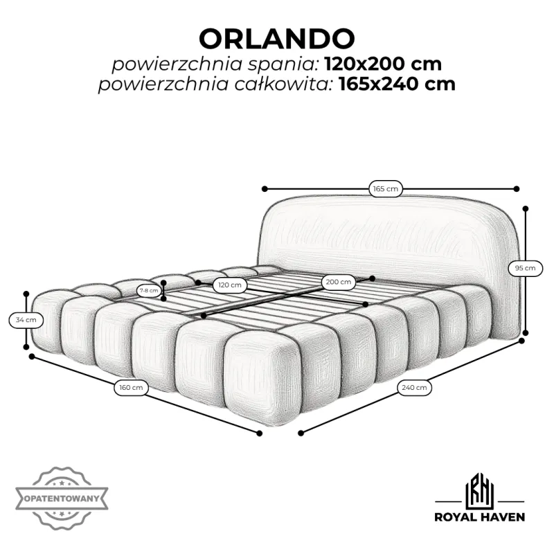 Łóżko tapicerowane 120x200 ORLANDO beżowe ze stelażem i pojemnikiem Polska produkcja kolor do wyboru