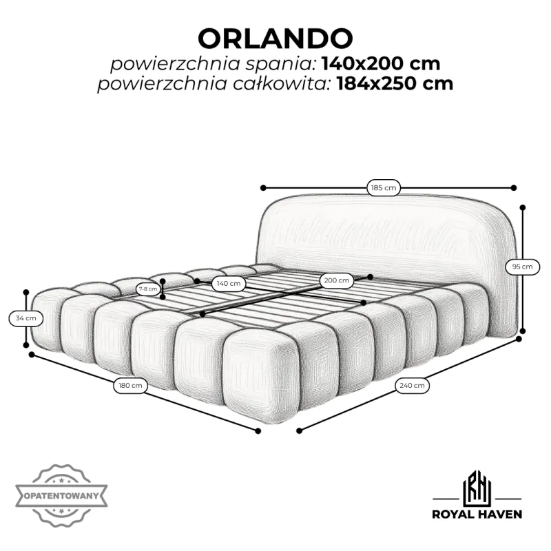 Łóżko tapicerowane 140x200 ORLANDO beżowe ze stelażem i pojemnikiem Polska produkcja kolor do wyboru