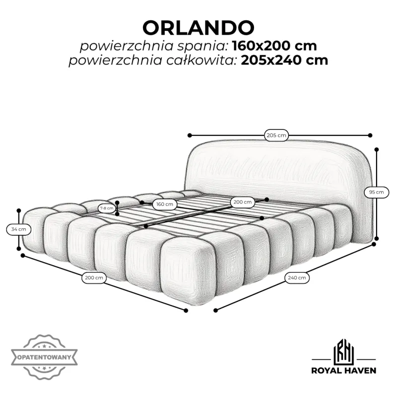 Łóżko tapicerowane 160x200 ORLANDO beżowe ze stelażem i pojemnikiem Polska produkcja kolor do wyboru