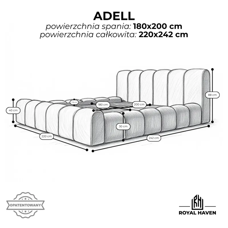 Łóżko tapicerowane beżowe 180x200 ADELL ze stelażem i pojemnikiem