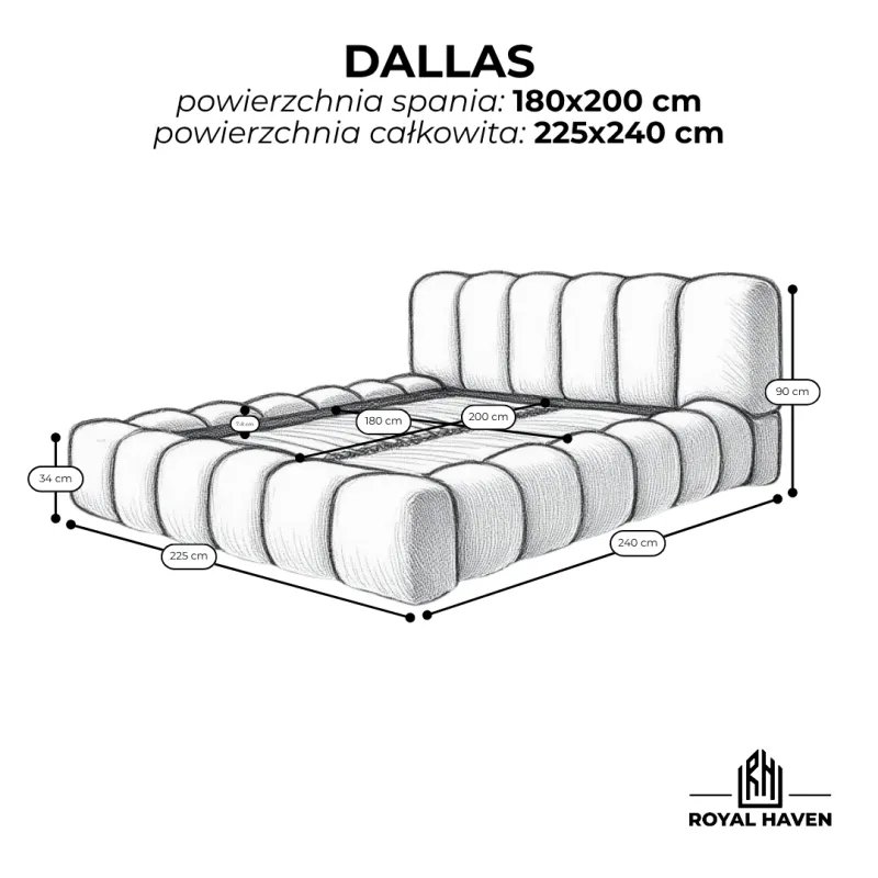 Łóżko tapicerowane 180x200 DALLAS beżowe ze stelażem i pojemnikiem kolor do zmiany polska produkcja