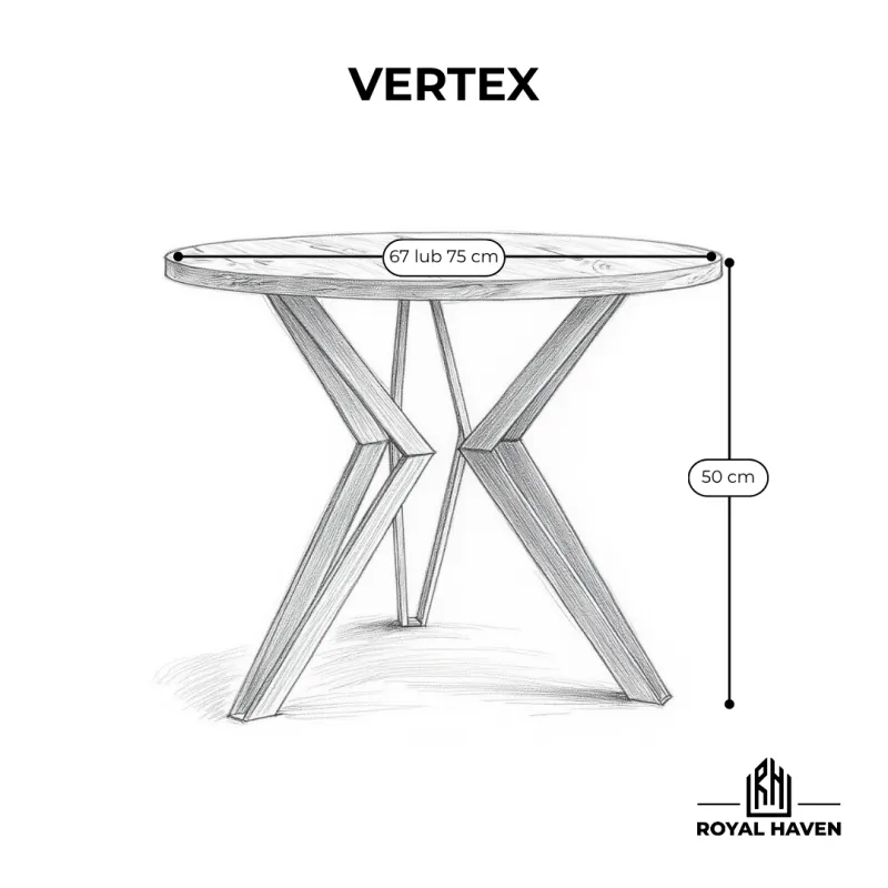 Stolik kawowy VERTEX okrągły dąb sonoma - stolik do salonu, metalowa podstawa, styl loft