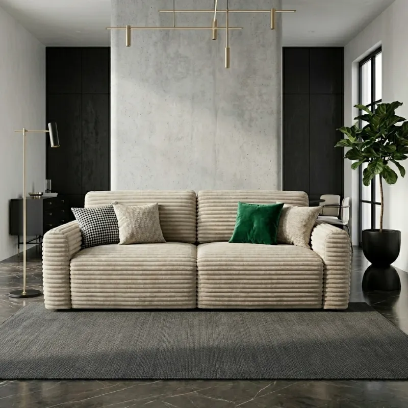 Sofa rozkładana TEDDY z funkcją spania i pojemnikiem na pościel - sztruks biało-beżowa