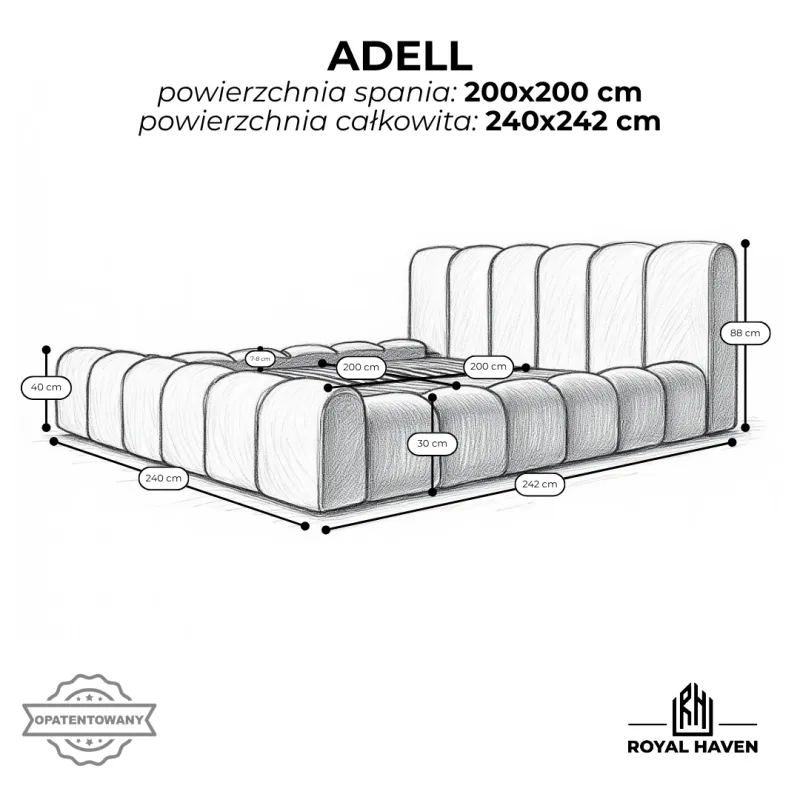 Łóżko tapicerowane 200x200 ADELL