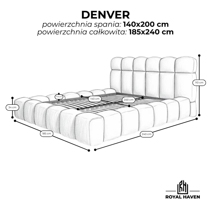 Łóżko tapicerowane 140x200 DENVER Quelle 92 z pojemnikiem i stelażem Polska produkcja