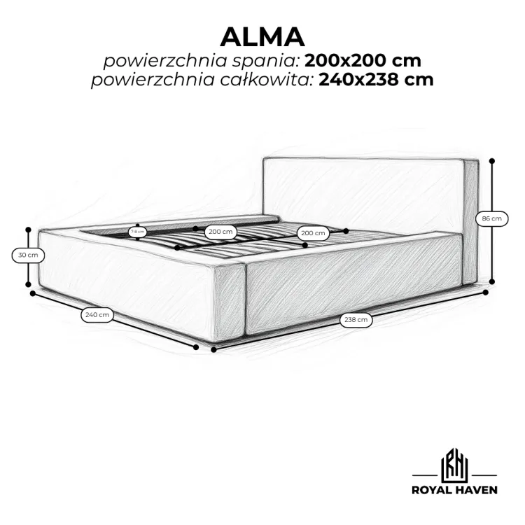 Łóżko tapicerowane 200x200 ALMA