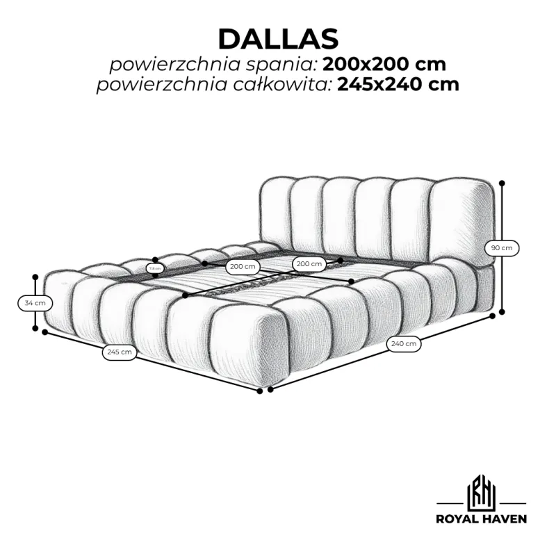 Łóżko tapicerowane 200x200 DALLAS